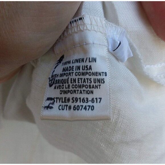 Side Stitch White Linen lace Up Top Size M Roll Tab Sleeves Lagenlook Blouse - Picture 7 of 8